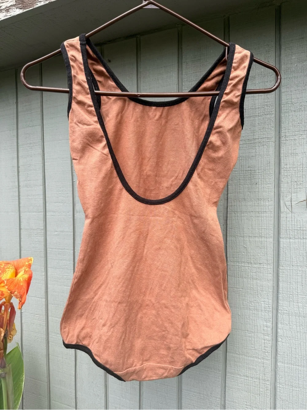 Natasha Tonic Tan One-Piece bathing suit with Black Trim